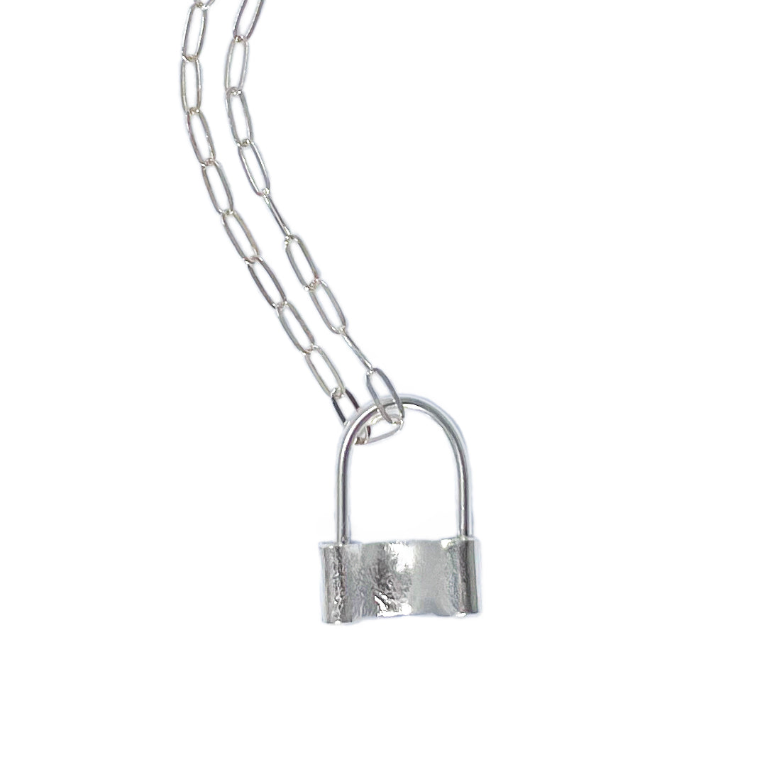 Little Silver Padlock Link Necklace