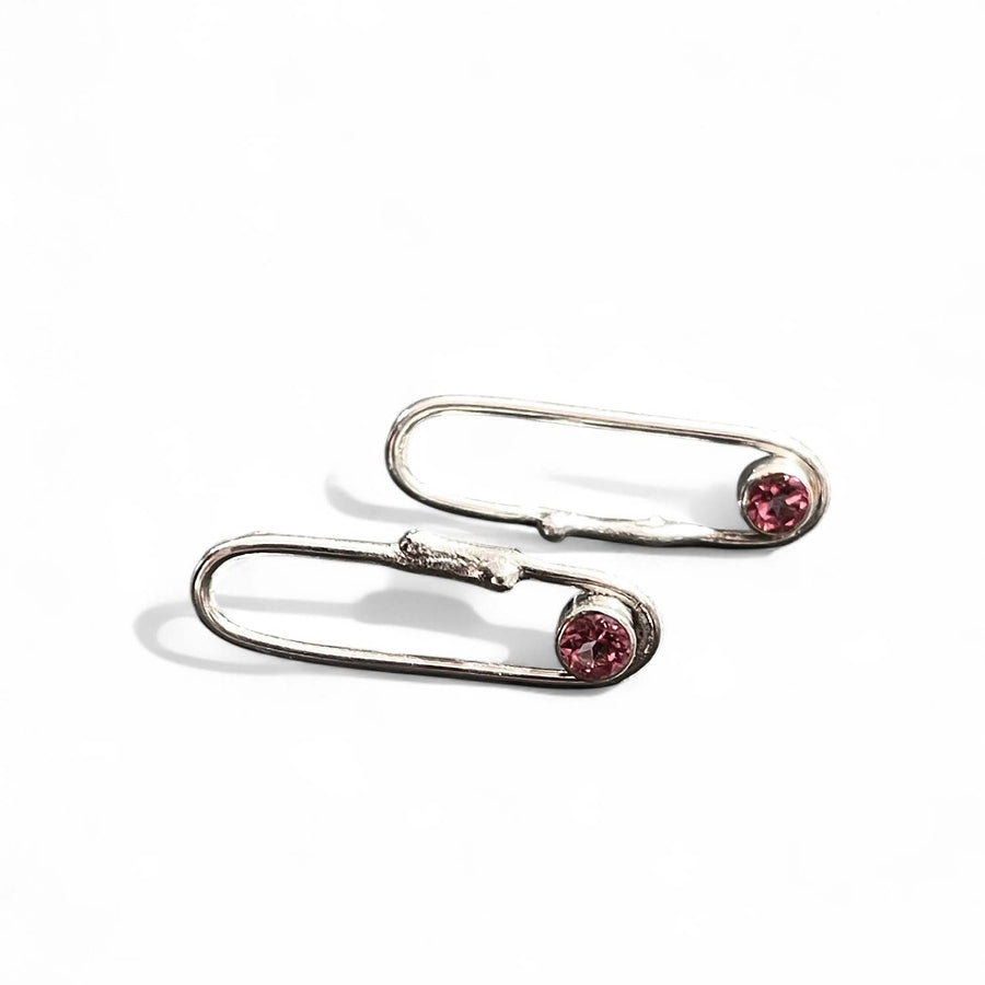 Paperclip Stud Earrings - Natural Rhodolite Garnet