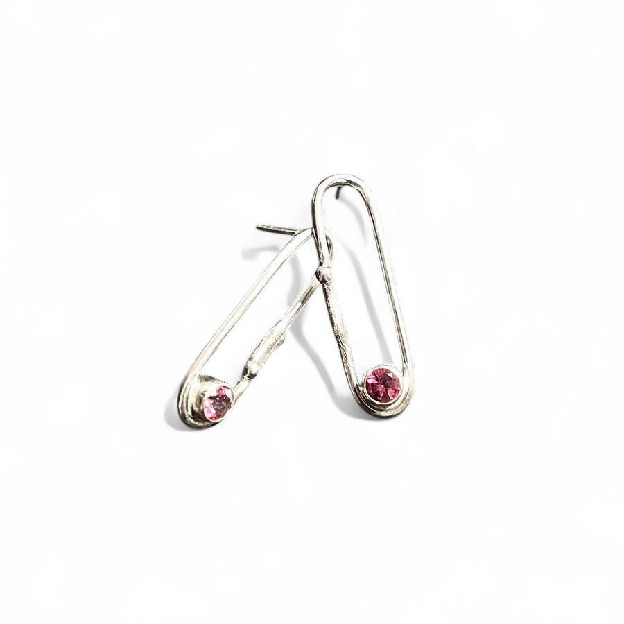 Paperclip Stud Earrings - Natural Rhodolite Garnet