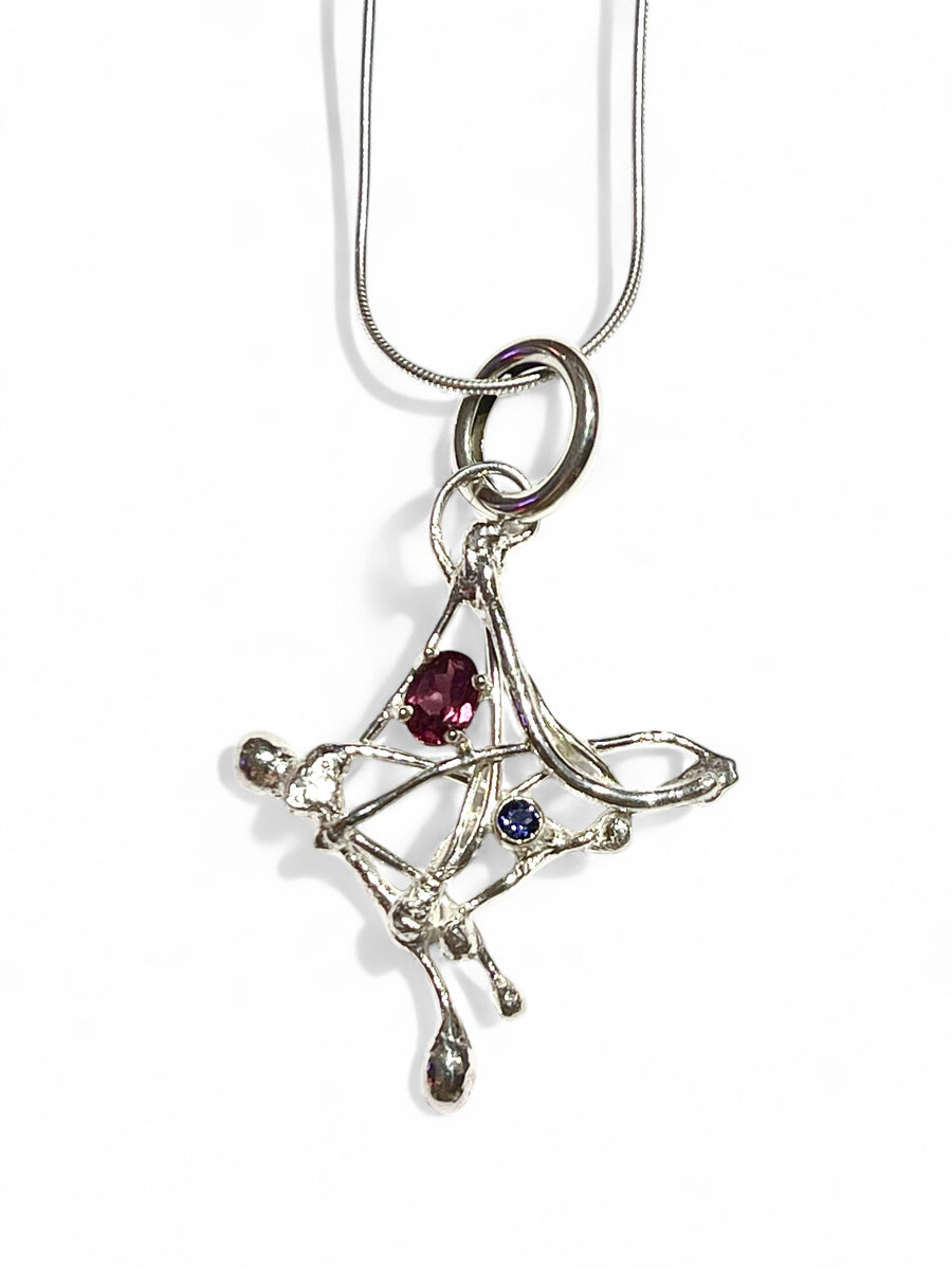 Sculpture Sterling Rhodolite and Iolite Pendant