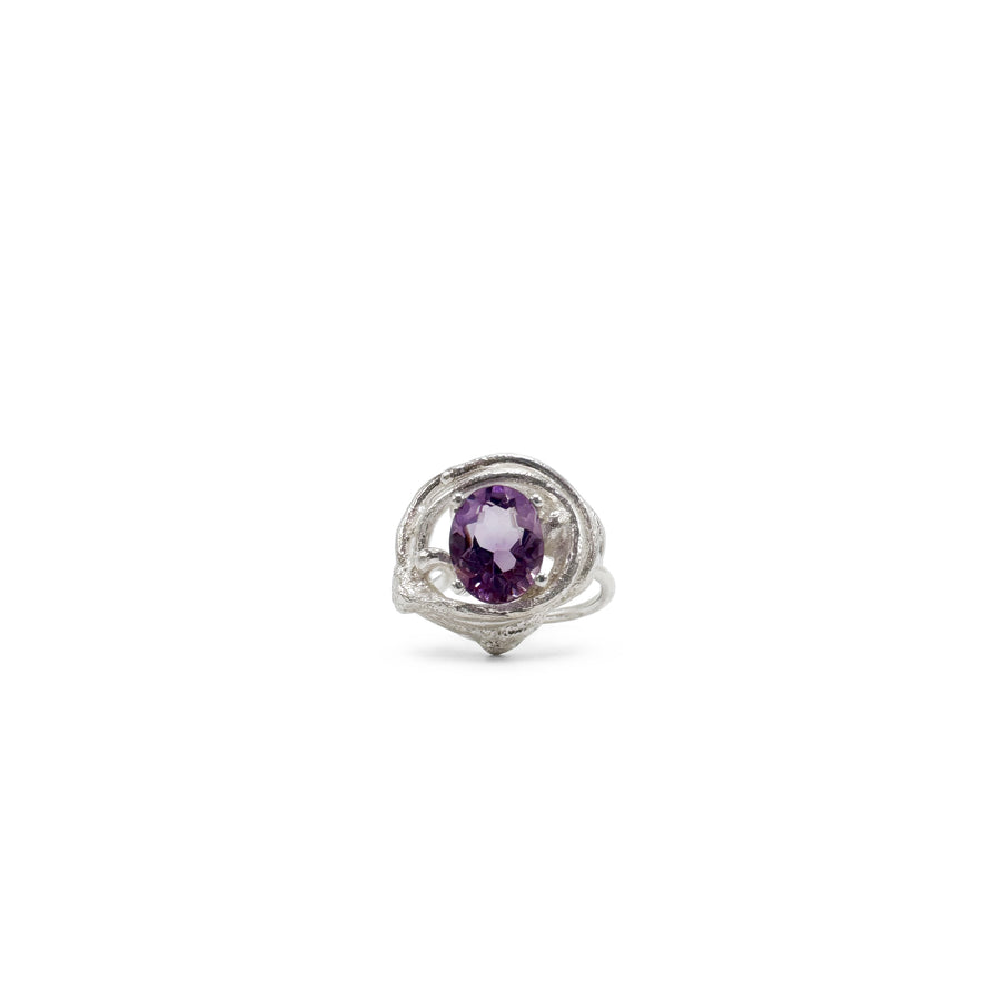 Sculpture Ring - Sterling Silver, Amethyst