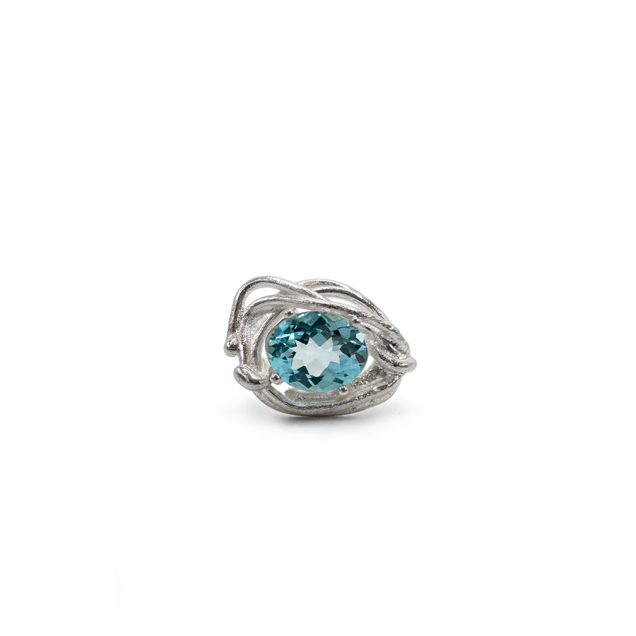 Sculpture Ring - Sterling Silver, Blue Topaz