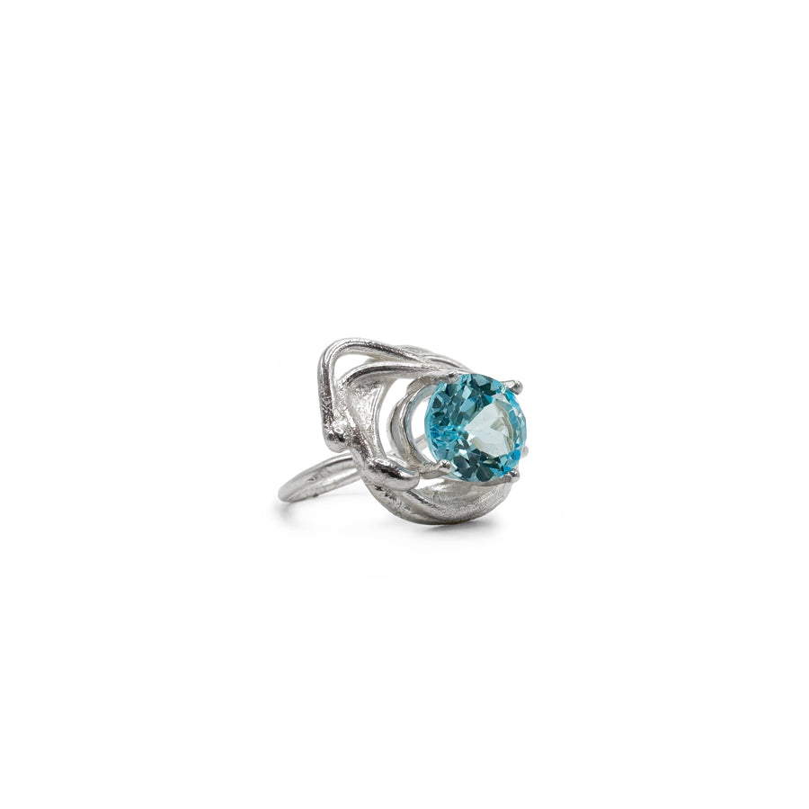 Sculpture Ring - Sterling Silver, Blue Topaz