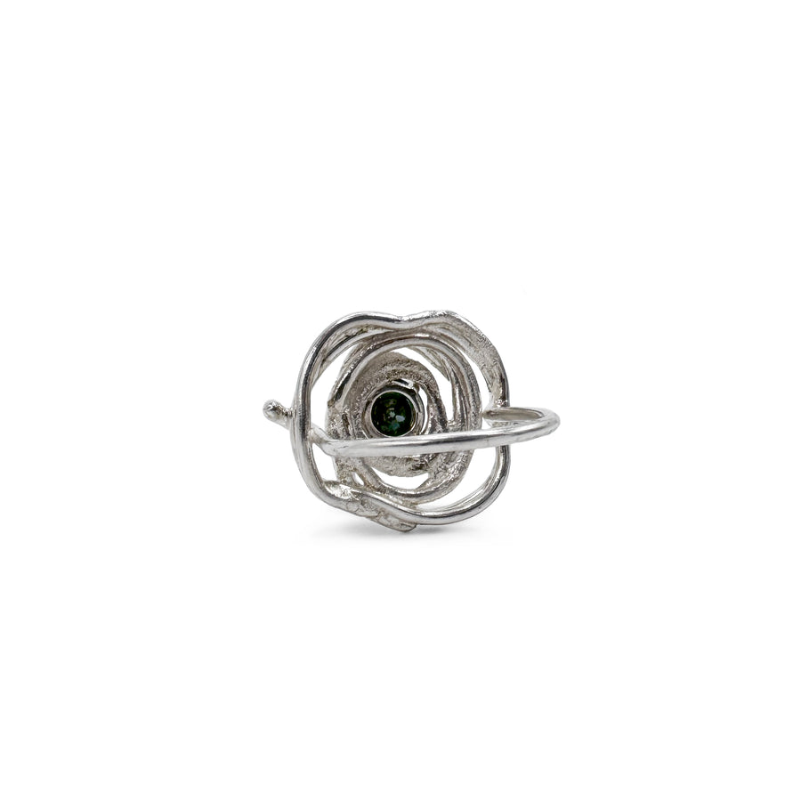 Sculpture Ring - Sterling Silver, Green Moissanite