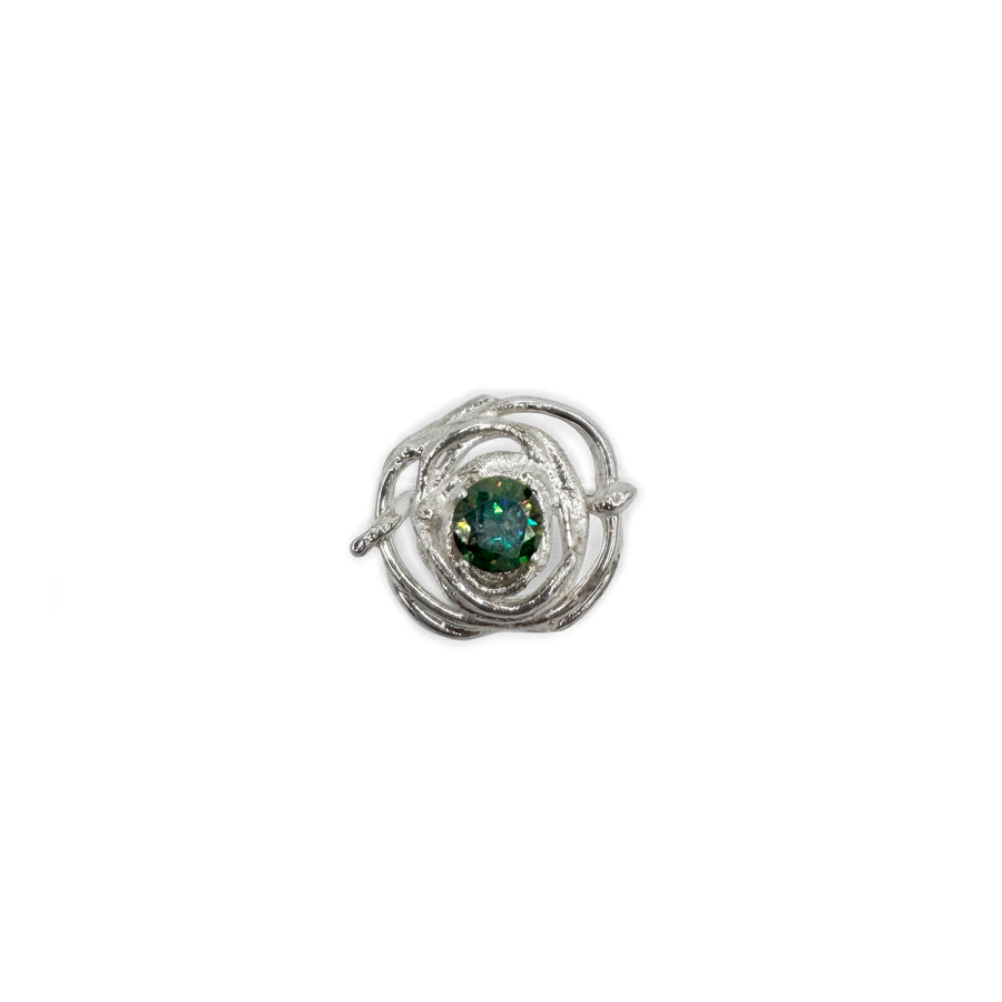 Sculpture Ring - Sterling Silver, Green Moissanite