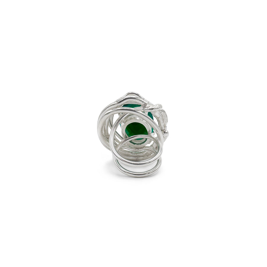 Sculpture Ring - Sterling Silver, Green Onyx