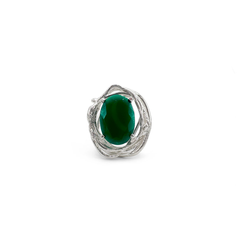 Sculpture Ring - Sterling Silver, Green Onyx