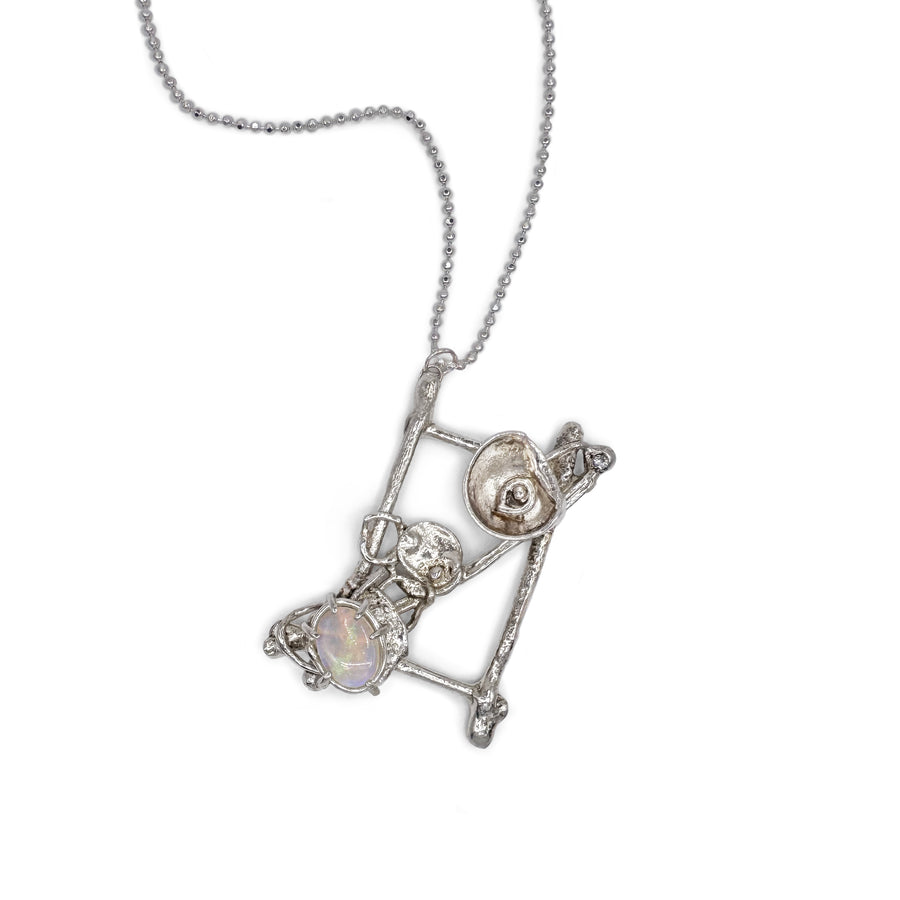 Sculpture Pendant Necklace - Sterling Silver, Opal, Moissanite