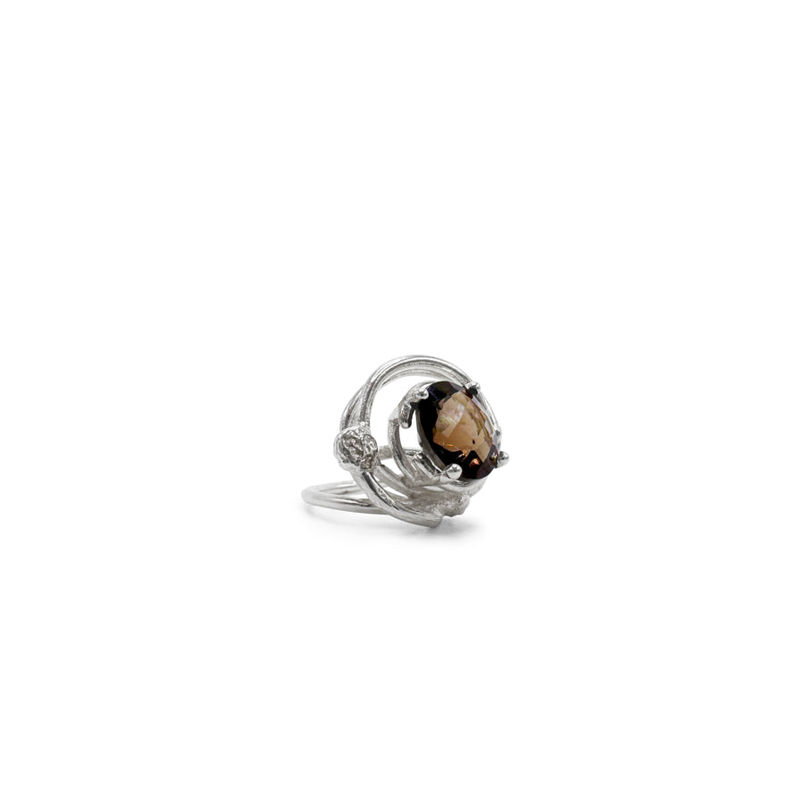 Sculpture Ring - Sterling Silver, Smokey Quartz