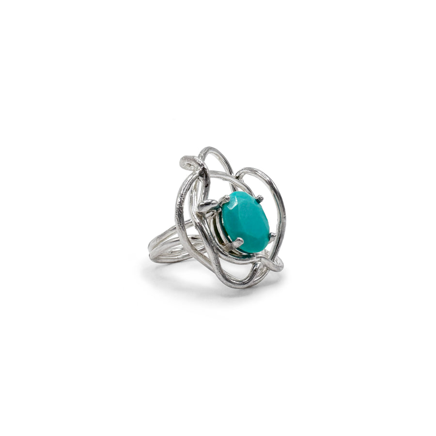 Sculpture Ring - Sterling Silver, Turquoise